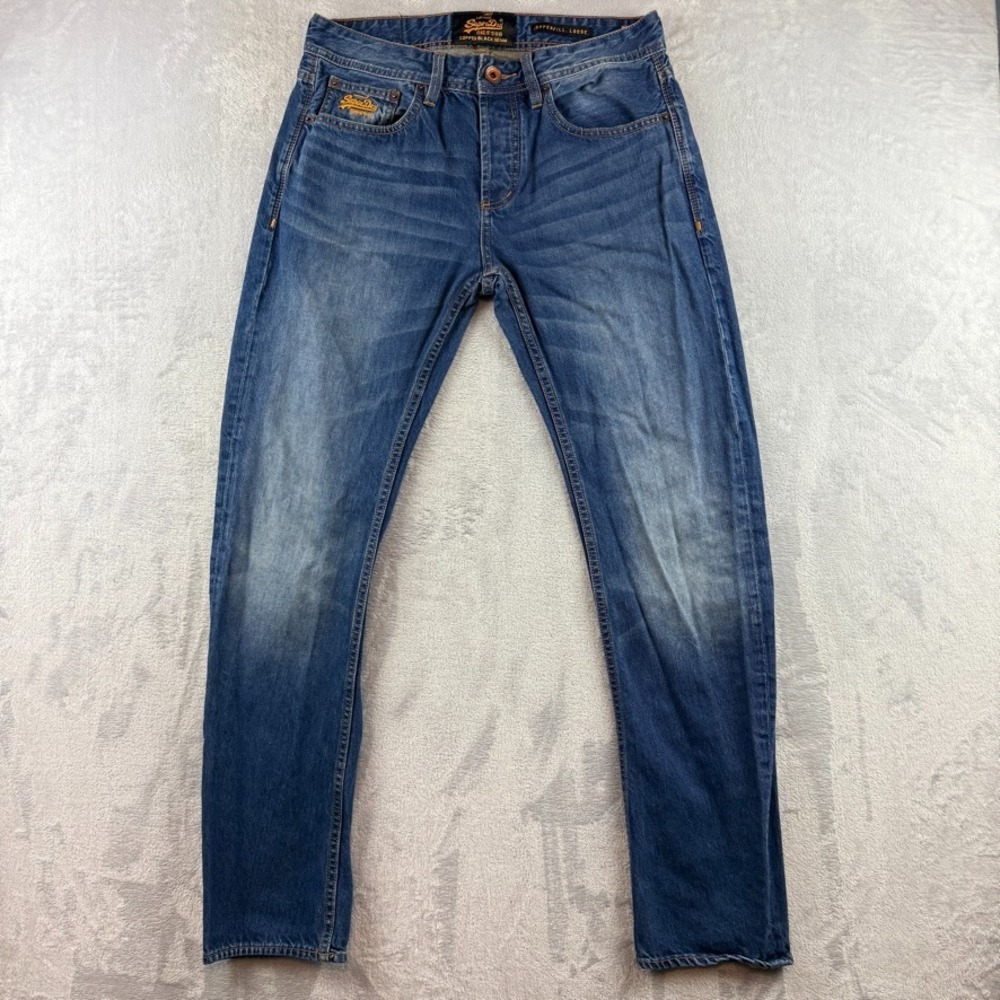 SuperDry Jeans Mens 30x30 Blue Copper Black Copperfill Loose Dark Wash Denim - Picture 2 of 12